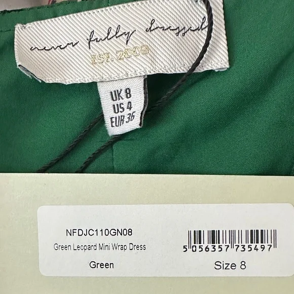 New Never Fully Dressed Mini Dress Sz 4 Small Animal Print Leopard Green Belted - Picture 3 of 4